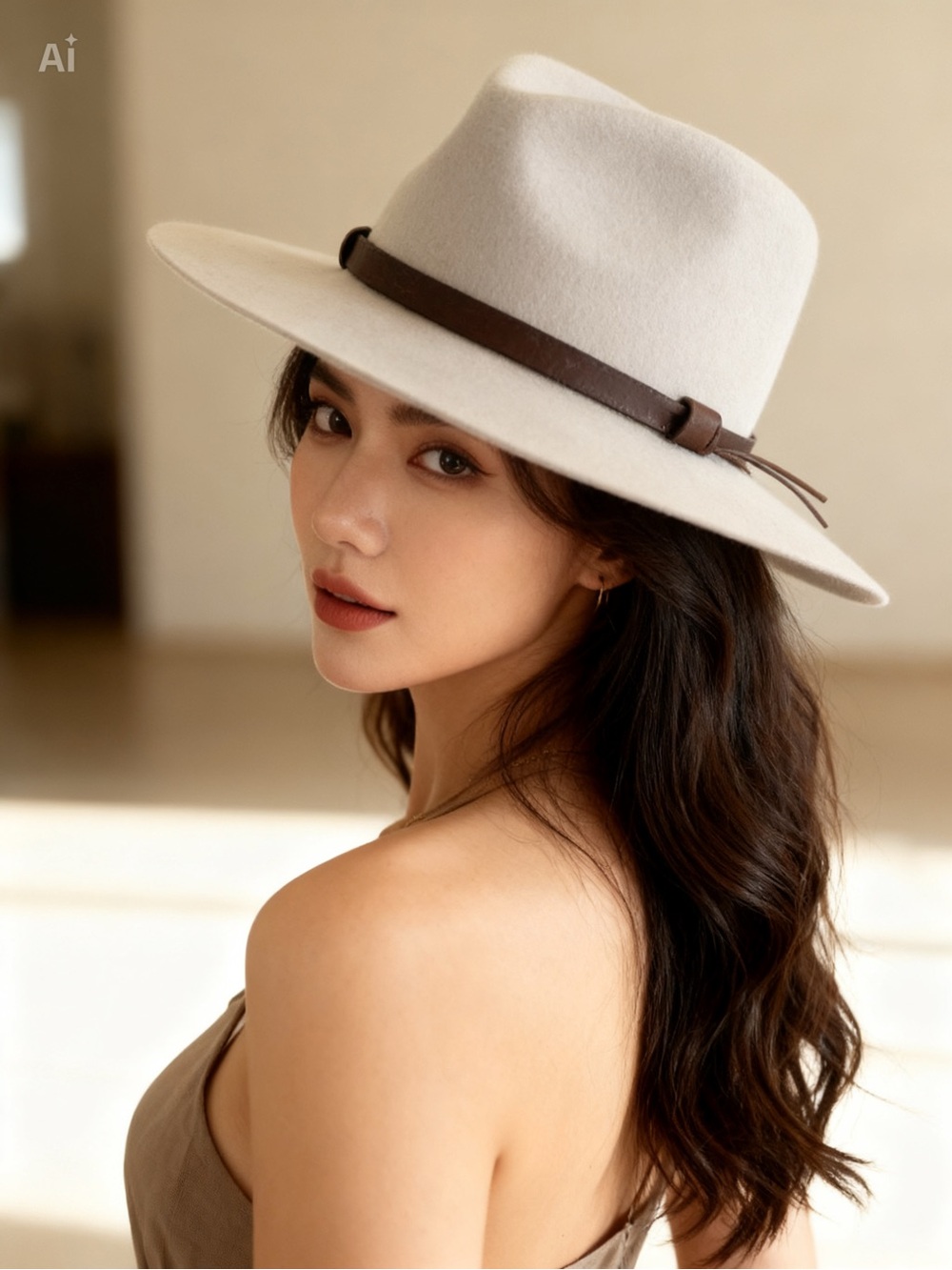Rachel Zoe Light Gray Felt Fedora with Brown Leather Band